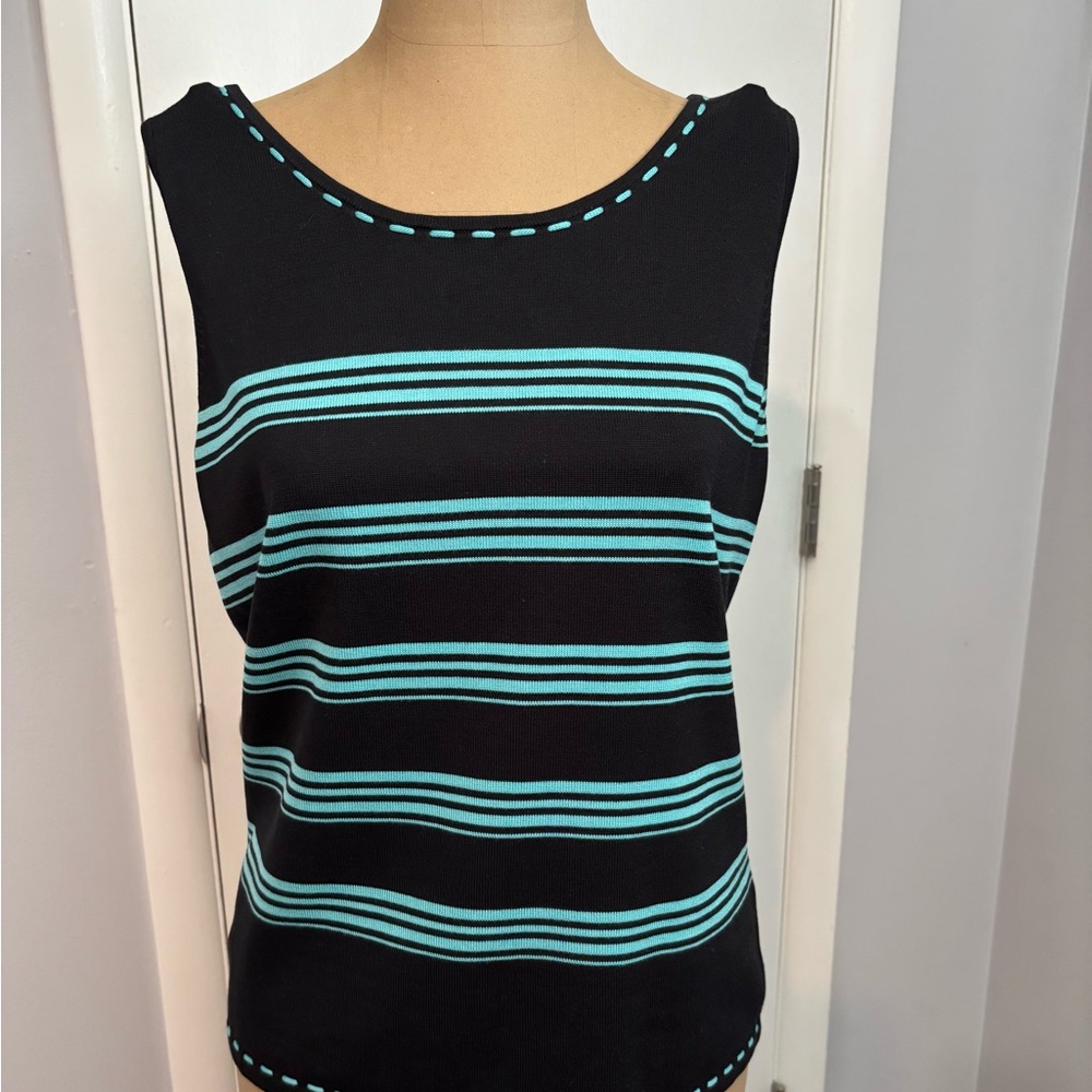 Tahari ASL Striped Black and Turquoise Women's Top